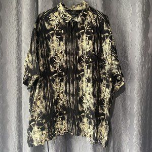 Manhattan 100% Rayon Men's Hawaiian Shirt Black Green Print XL Hawaii